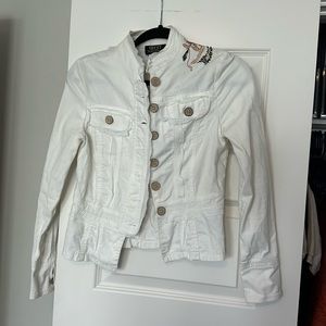 Tryst Women’s Size Small Solid White Mock Neck Embroidered Button-Up Jacket